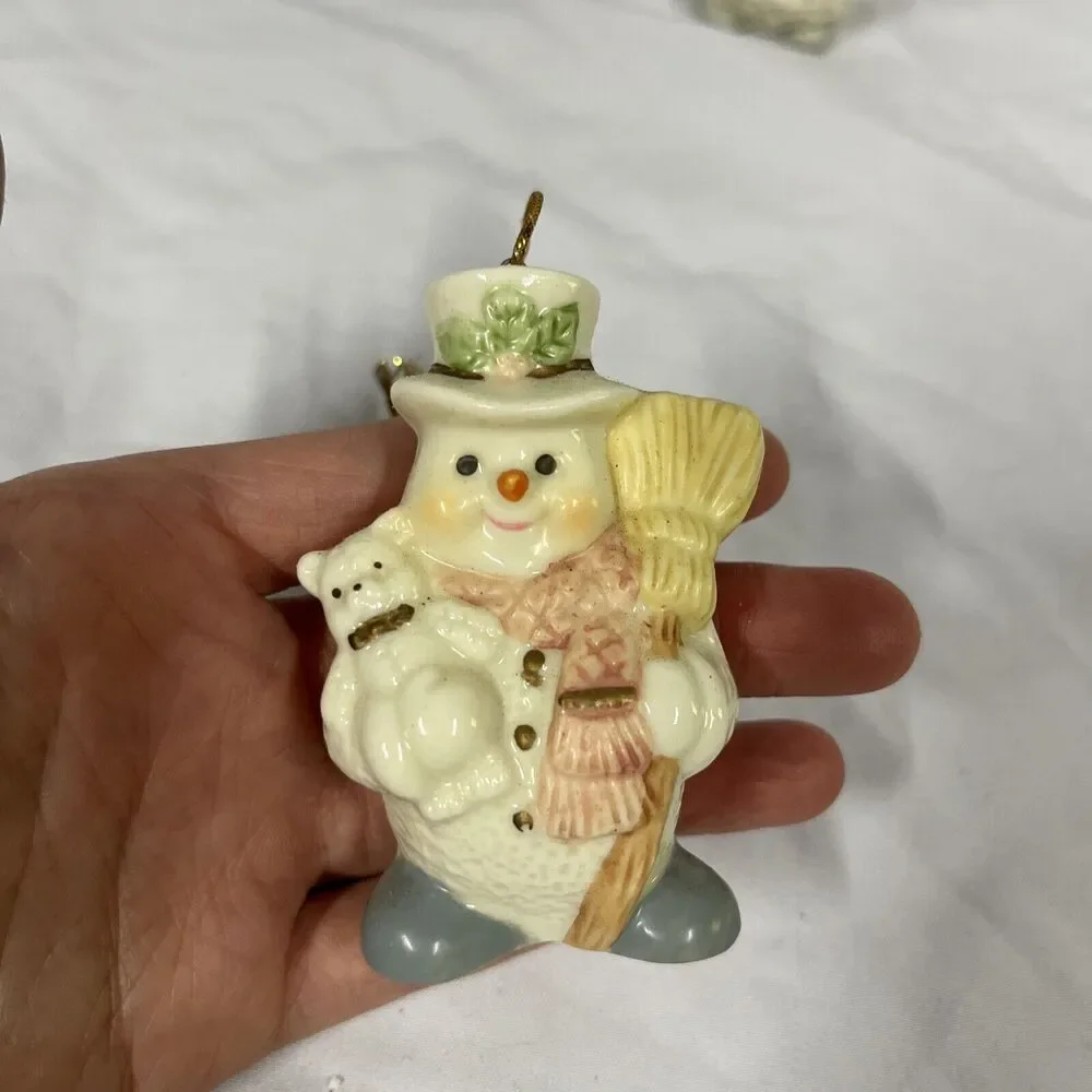 VTG Porcelain Christmas‎ SNOWMEN Ornaments Set Of 2 - D10
